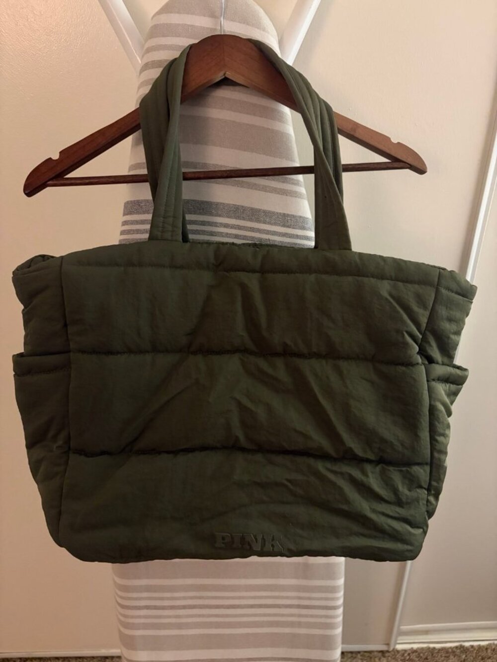 Olive green PINK Tote bag